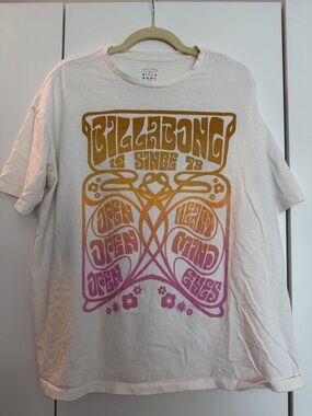 Billabong White Tee with Orange-to-Pink Gradient Graphic